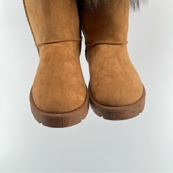 Bamboo Women’s Brown Round Toe Vegan Suede Faux Fur Tall Platform Boots Size 8 - Picture 13 of 17